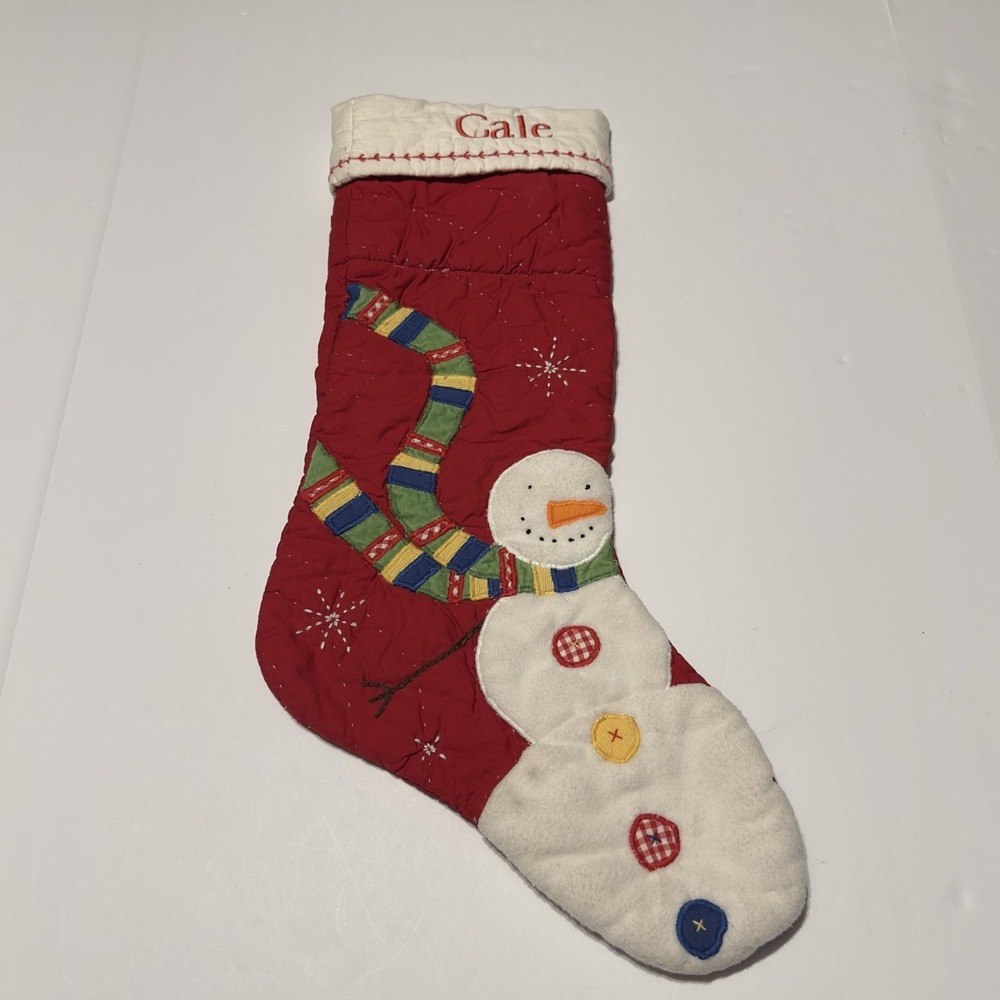 Red Quilted Snowman Christmas Tree‎ Stocking "Cale"